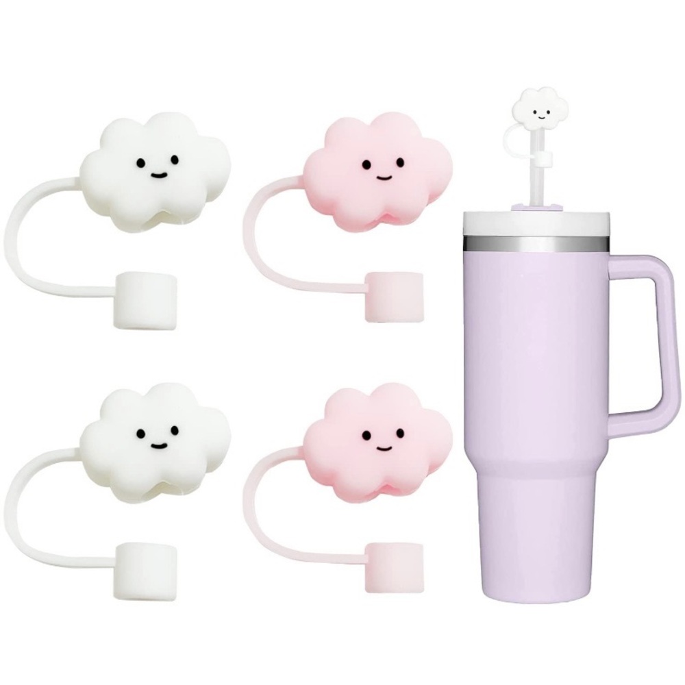 NEW 4 Pack Stanley Cup Silicone Spill Stoppers Cute Smiley Face Cloud Pink White